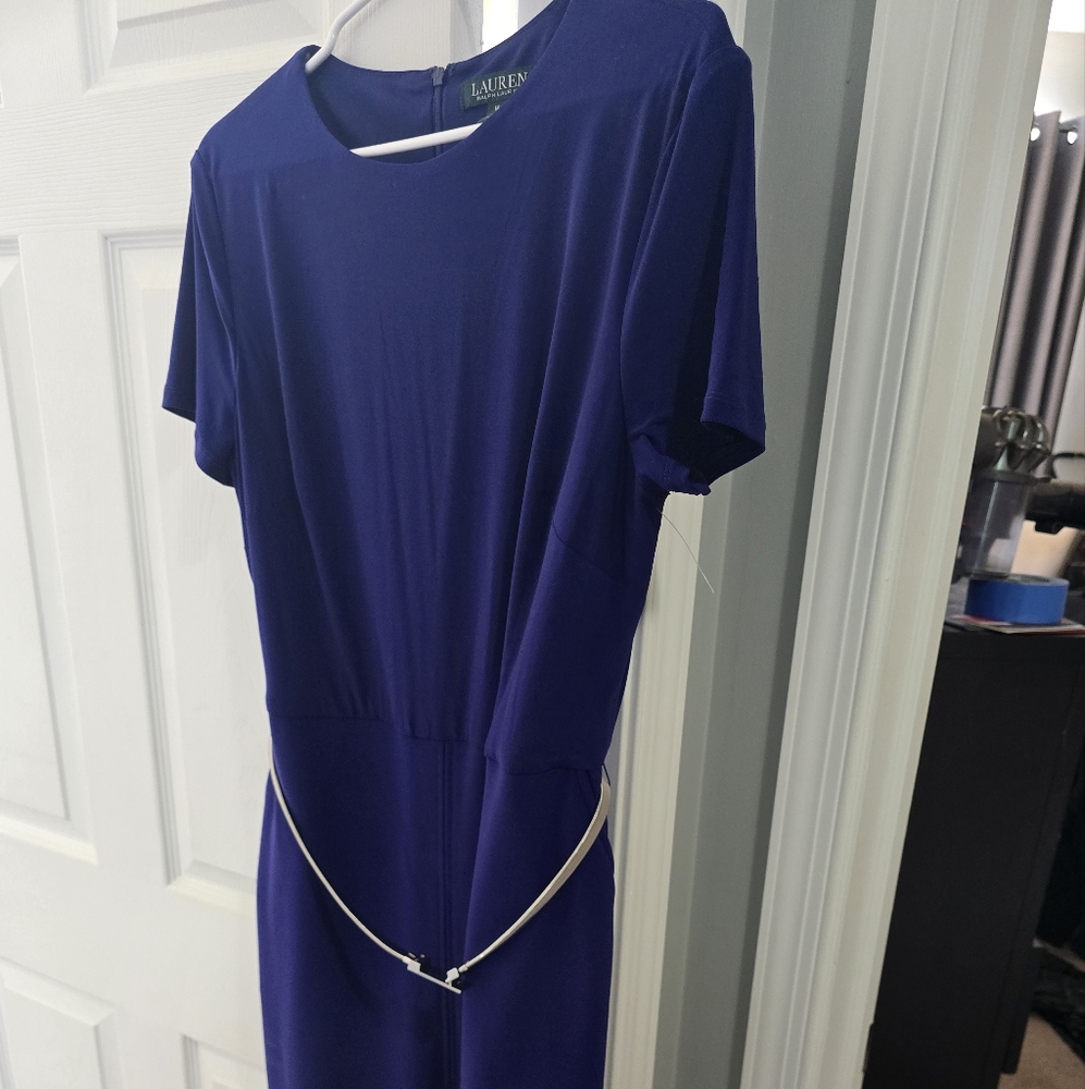 Ralph Lauren Blue Sheath Midi Dress Short Sleeve
